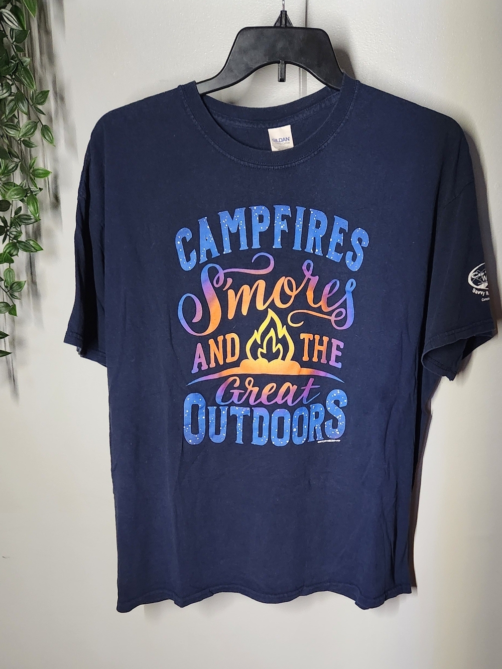 Gildan Navy Campfire S'mores & the Great Outdoors Graphic Tee Mens 2XL